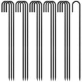 J Hook Rebar Stakes - 36 Inch, 3/8 Inch Diameter Steel Tent Stakes - Heavy Duty Chain Link Fence & Trampoline Stakes with Chisel Point End - Black (16 Pcs)