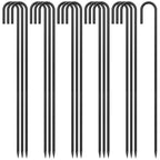 J Hook Rebar Stakes - 36 Inch, 3/8 Inch Diameter Steel Tent Stakes - Heavy Duty Chain Link Fence & Trampoline Stakes with Chisel Point End - Black (16 Pcs)