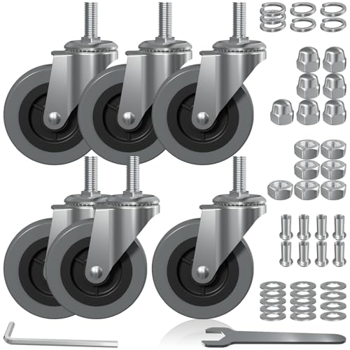 3" Swivel Caster Wheels (6-Pack) - Replacement M10x1 Metric Threaded Stem Casters for Creeper Service Carts, Shop Stools, Workbenches & Post Mounts