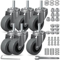 6-Pack Heavy Duty 2.5" Creeper Wheels with M8/M10 Threaded Stem