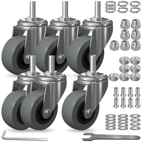 6-Pack Heavy Duty 2.5" Creeper Wheels with M8/M10 Threaded Stem