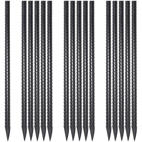 18" Straight Rebar Stakes 16-Pack | 1/2" Diameter Heavy Duty Steel Spikes for Fencing & Concrete Forms