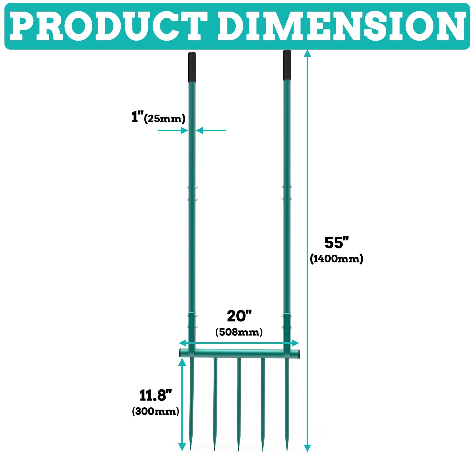 5 Tines 20 in Wide Heavy Duty Pitch Fork for Gardening Spading, Ergonomic Stainless Steel Digging Fork, 55 inch Heigh Handled Broad Fork Garden Tool Claw Weeder Soil Tiller Cultivator Aerate Clay Soil