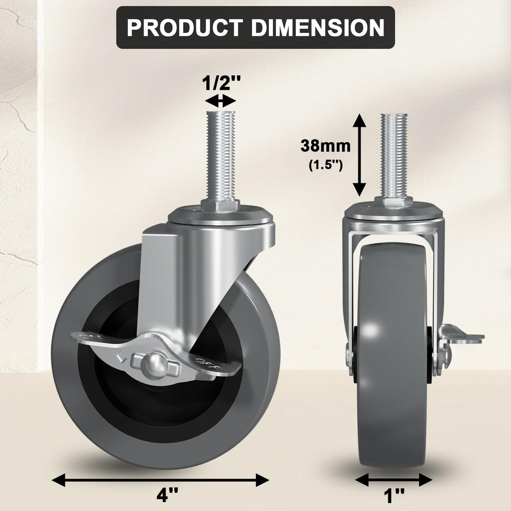 Ultimate Upgrade: 4" Rolling Caster Set with Locking Brake | 700LB Capacity for Garage Stools