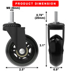 6-Pack Heavy Duty 2.5" Creeper Wheels with M8/M10 Threaded Stem