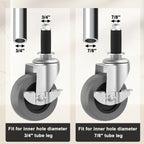 Universal Expanding Casters with Locking Brake (4-Pack) - Fits 3/4" & 7/8" Round Tubes for Metro Shelving, Carts & Furniture Legs