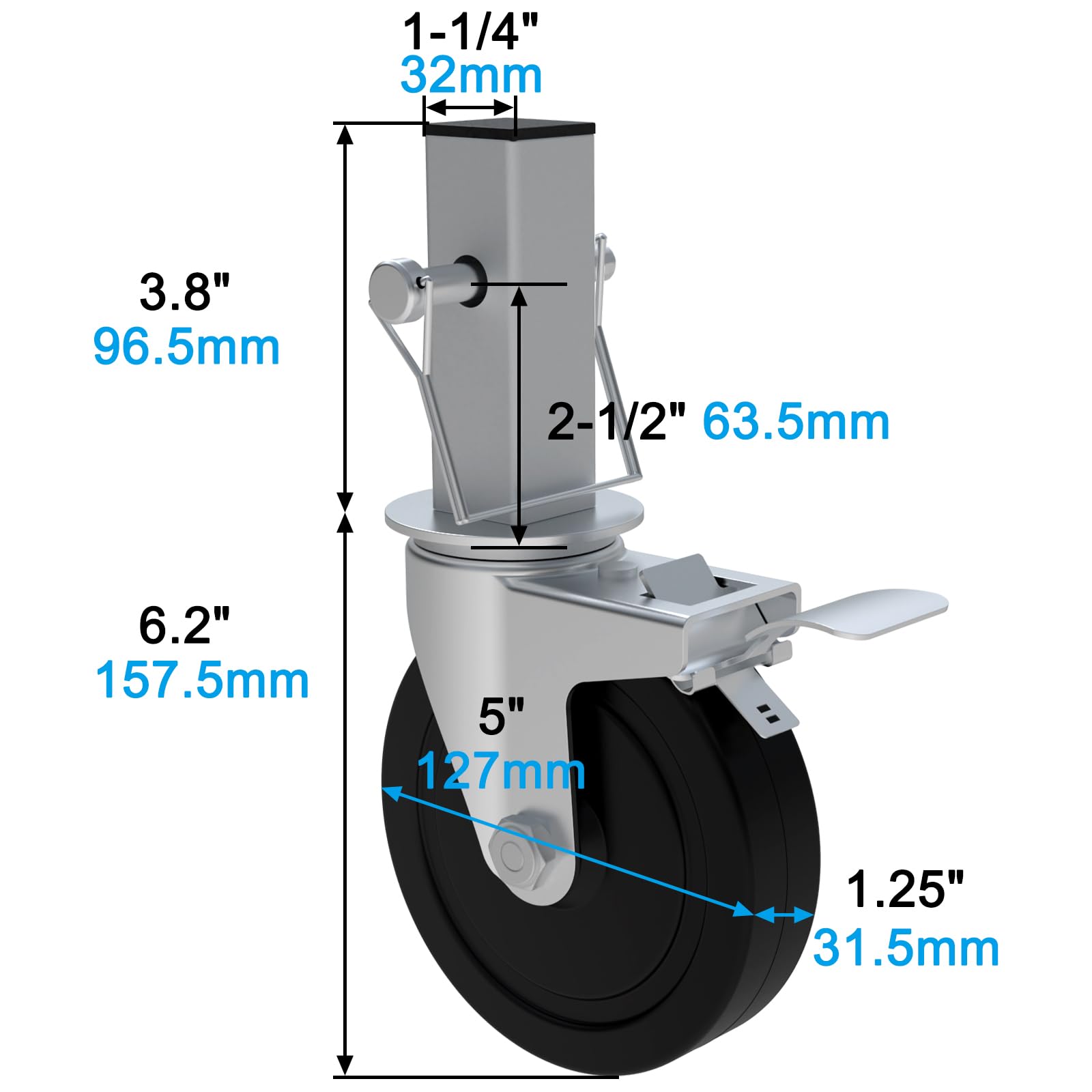 Secure & Mobile Workspace Solution: Set of 2/4 Heavy-Duty 5" Casters with Dual Locks for Scaffolds, Workbenches & More |440 lbs Per Capacity