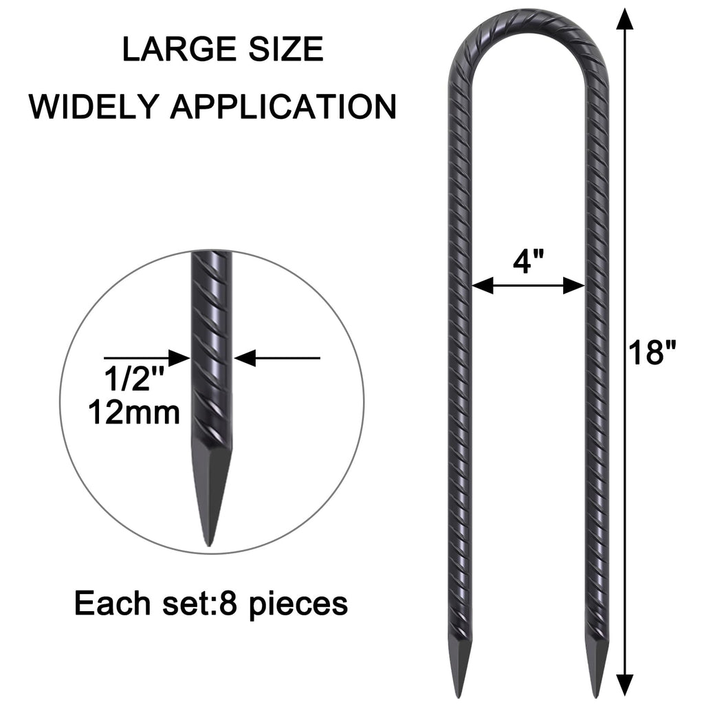 U-Shaped Trampoline Anchors, Heavy Duty Wind Stakes, 8-Pack (Black)