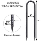 U-Shaped Trampoline Anchors, Heavy Duty Wind Stakes, 8-Pack (Black)