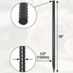 18" Straight Rebar Stakes 16-Pack | 1/2" Diameter Heavy Duty Steel Spikes for Fencing & Concrete Forms