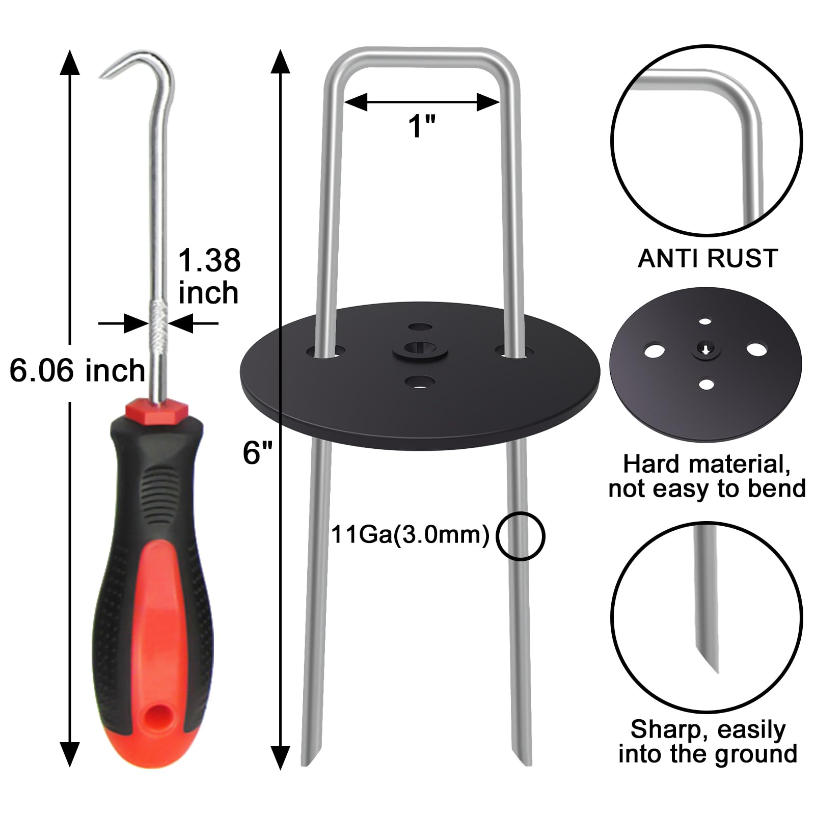 6 Inch Galvanized Landscape Pins - Heavy Duty U-Shaped Turf Nails for Securing Sod Fabric & Decorations