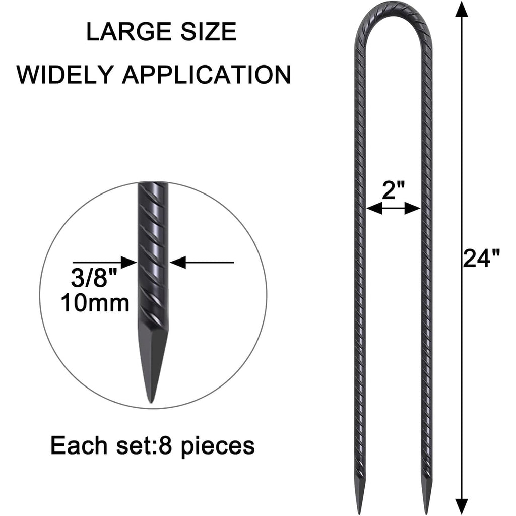 U-Shaped Trampoline Anchors, Heavy Duty Wind Stakes, 8-Pack (Black)