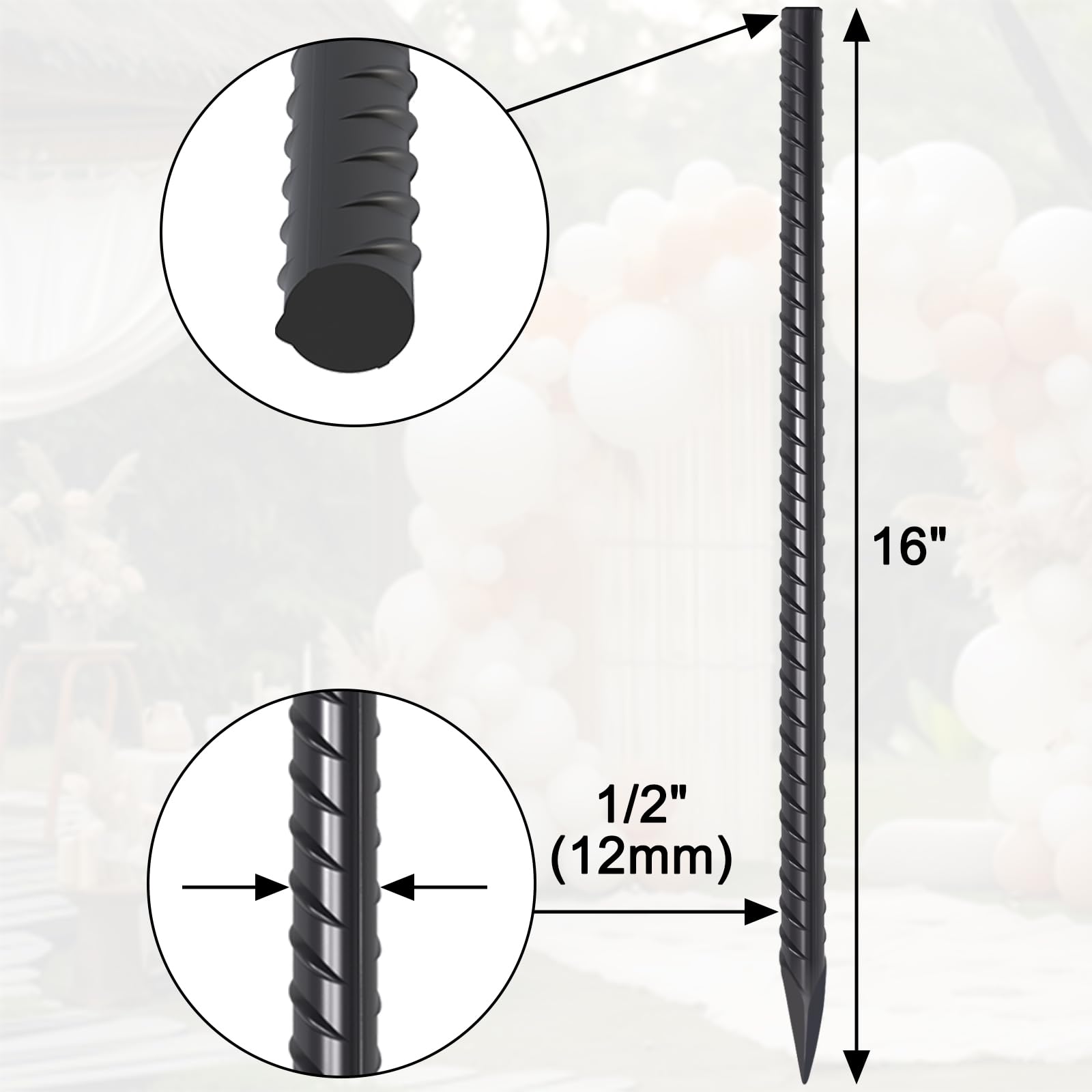 24" Rebar Stakes 1/2" / 1/4" Diameter | Heavy Duty Ground Spikes for Concrete Forms & Landscape Timber
