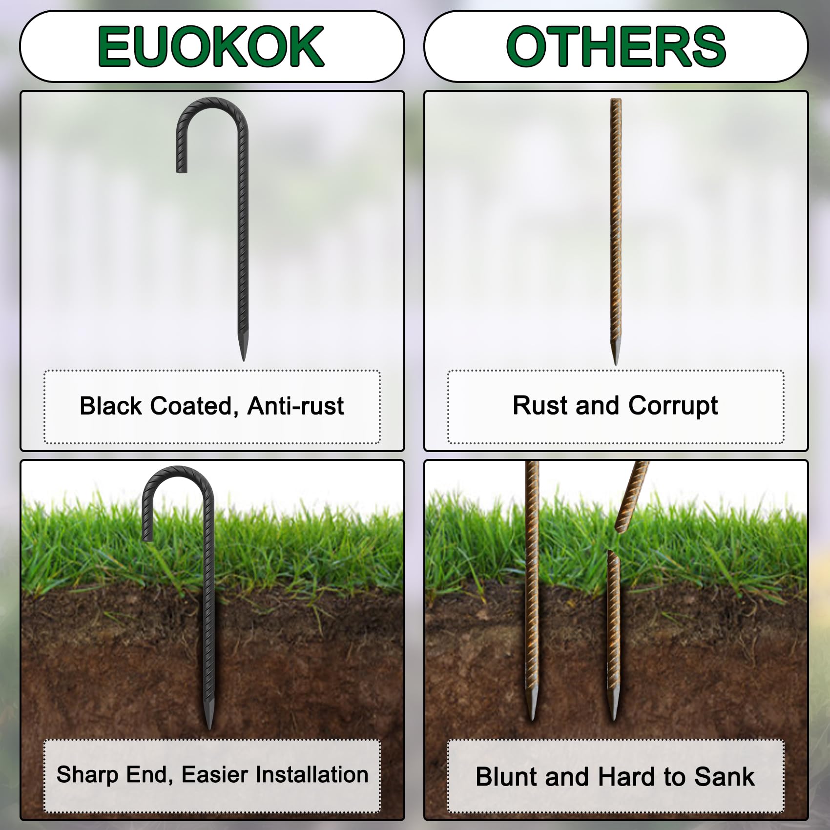 Maximum Security Ground Anchors:  16" J-Hook Rebar Stakes for Unshakable Fence, Canopy & Trampoline Setup
