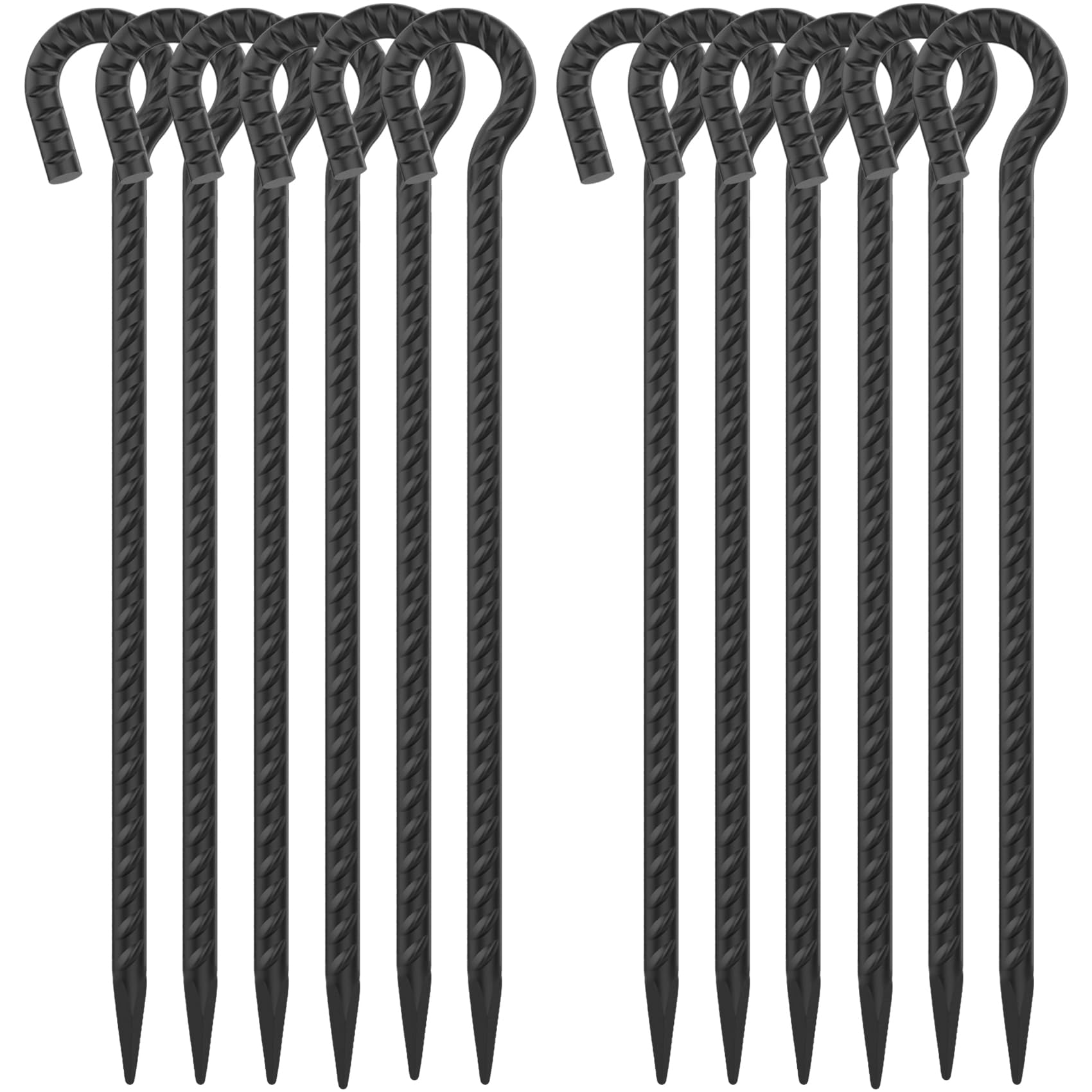 16‘’/24‘/30’’/36''/48'' Rebar Spikes with Loop, 1/2" - 6-Pack Black Steel Stakes for Tree Support, Tent Anchors & Garden Fence