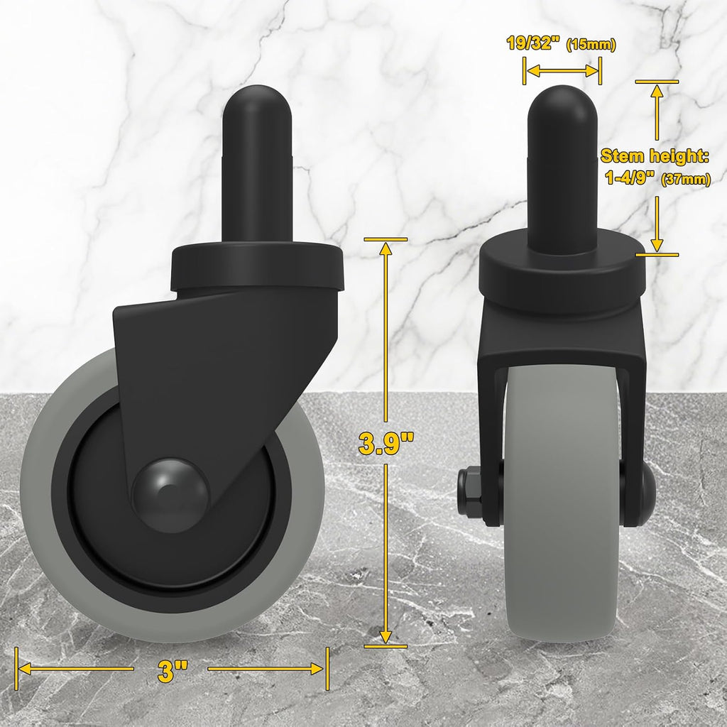 3 Inch Mop Bucket Replacement Casters Set of 4 Heavy Duty Non-Marking TPR Caster Wheels No Brake for Rubbermaid Mop Models 7570-l2,7571,7580,7581 Wavebrake(Black)