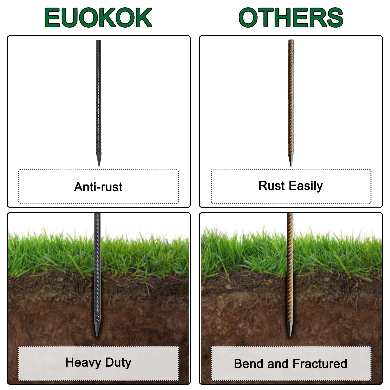 16" Heavy Duty Rebar Stakes 20-Pack | 1/2" / 3/8"Diameter Steel Ground Stakes with Chisel Point | for Concrete Forms, Landscape Timbers & Fencing