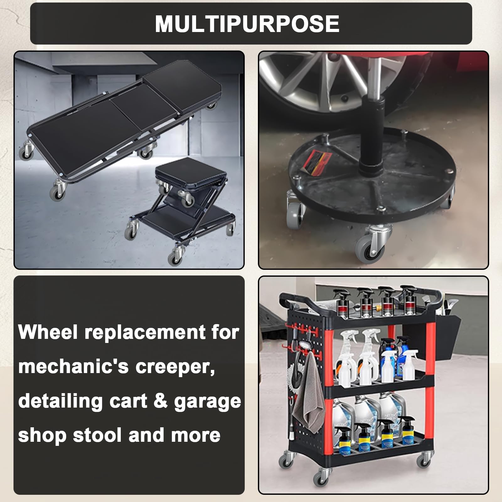 Caster Replacement Kit for Mechanic Stools & Workshop Creepers - 6-Pack of 2" Heavy-Duty Wheels with M8x20mm Stem