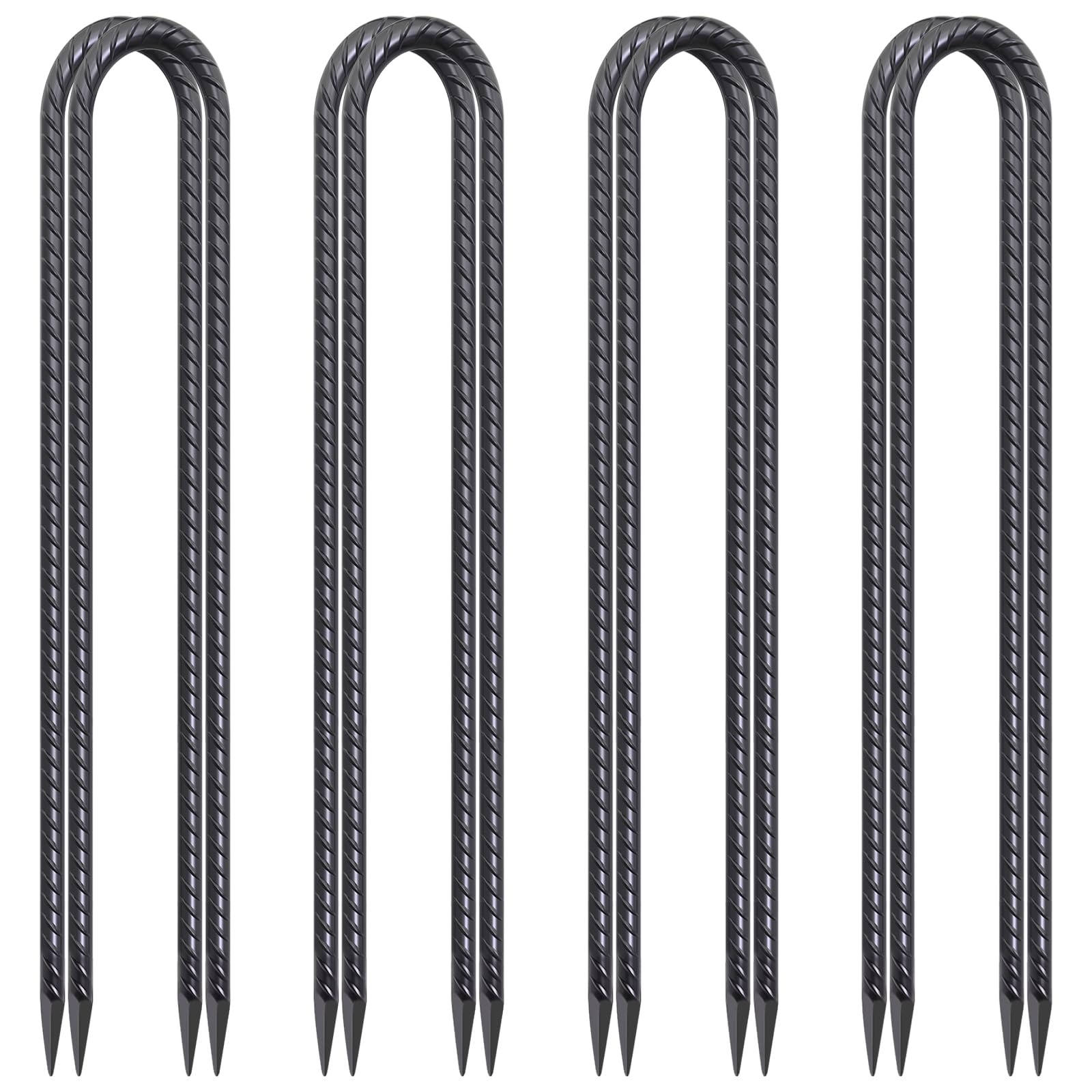 U-Shaped Trampoline Anchors, Heavy Duty Wind Stakes, 8-Pack (Black)