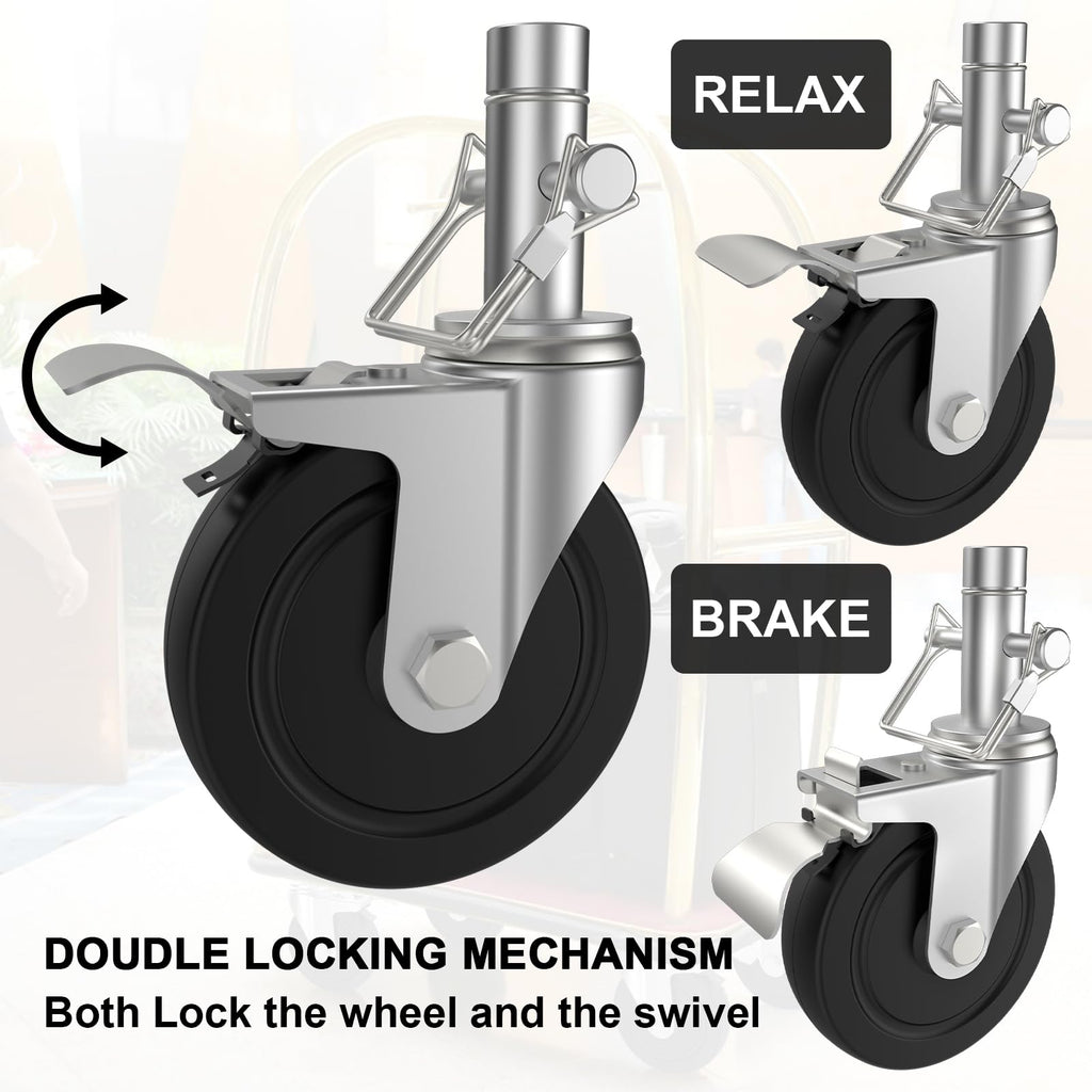Dual-Locking Scaffold Wheels: 5" Heavy-Duty Set for Secure Mobility & 400lb Total Capacity
