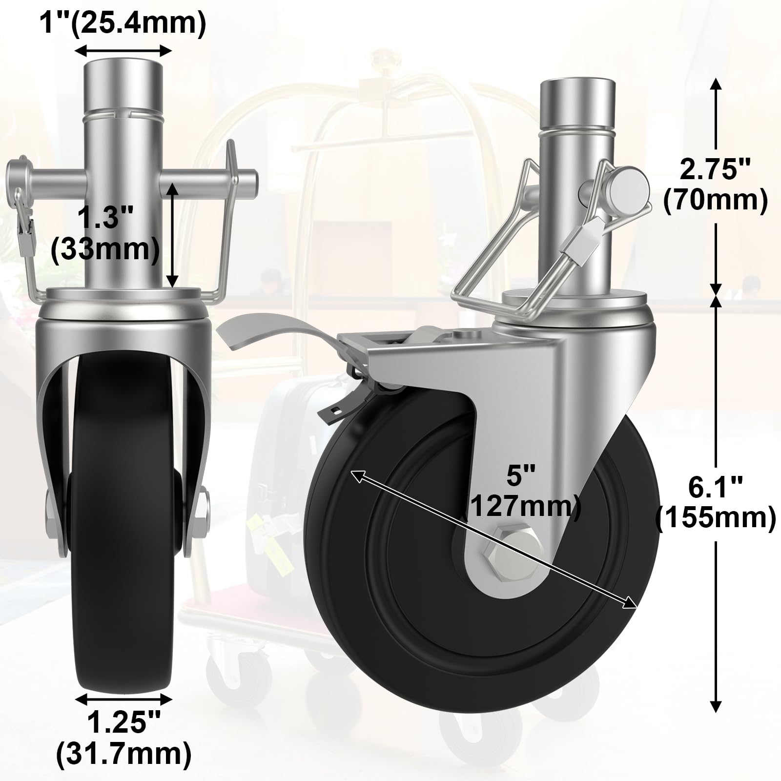 Dual-Locking Scaffold Wheels: 5" Heavy-Duty Set for Secure Mobility & 400lb Total Capacity