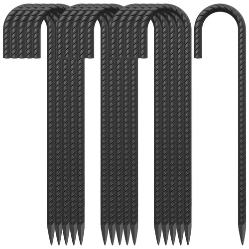 18 Inch Steel J Hook Rebar Ground Stakes 16 Pack 1/2 Inch Diameter Fence Stakes for Wire Fencing with Chisel Point End Metal Tent Stakes Heavy Duty for Outdoor Camping, Black