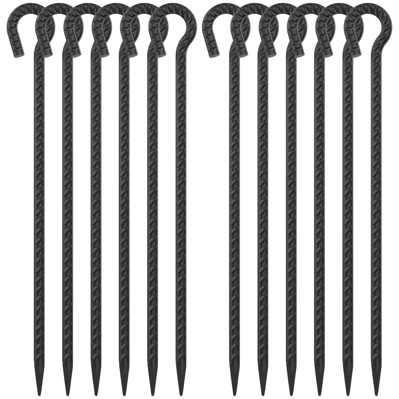 16‘’/24‘/30’’/36''/48'' Rebar Spikes with Loop, 1/2" - 6-Pack Black Steel Stakes for Tree Support, Tent Anchors & Garden Fence