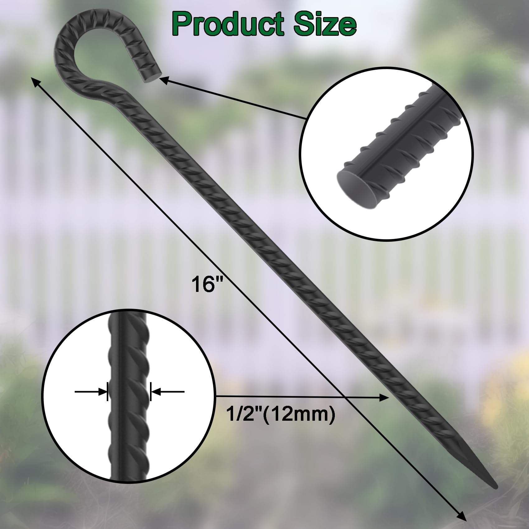 Heavy Duty Garden Stakes with Loop - Create Decorative Rope Borders for Flower Beds & Paths (6-Pack, 1/2" Black)