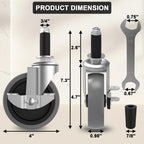 Universal Expanding Casters with Locking Brake (4-Pack) - Fits 3/4" & 7/8" Round Tubes for Metro Shelving, Carts & Furniture Legs