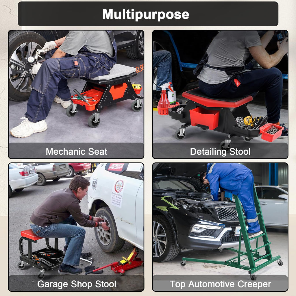 Ultimate Upgrade: 4" Rolling Caster Set with Locking Brake | 700LB Capacity for Garage Stools
