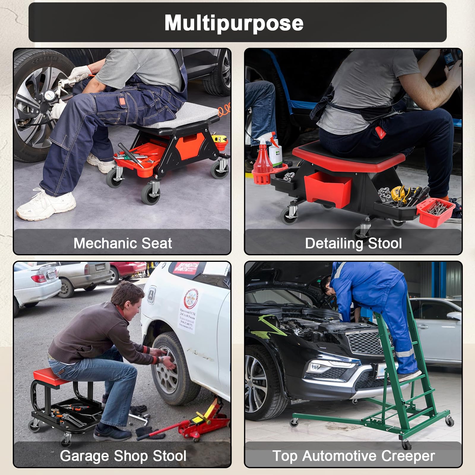 Ultimate Upgrade: 4" Rolling Caster Set with Locking Brake | 700LB Capacity for Garage Stools
