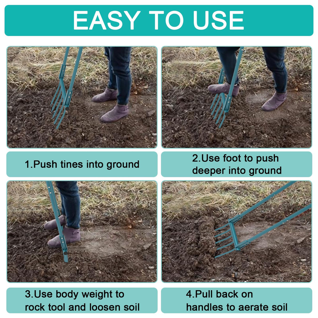 5 Tines 20 in Wide Heavy Duty Pitch Fork for Gardening Spading, Ergonomic Stainless Steel Digging Fork, 55 inch Heigh Handled Broad Fork Garden Tool Claw Weeder Soil Tiller Cultivator Aerate Clay Soil