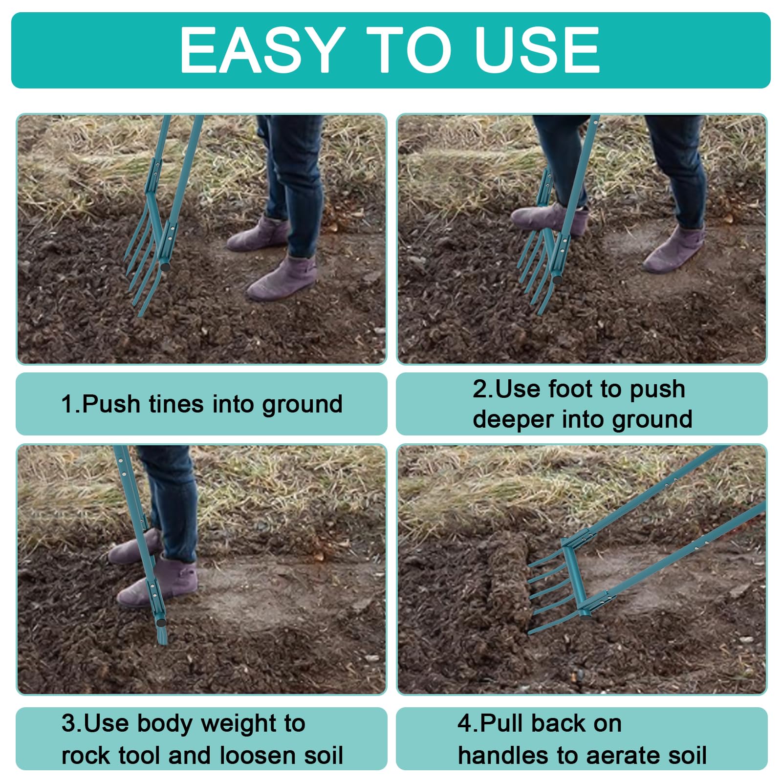 5 Tines 20 in Wide Heavy Duty Pitch Fork for Gardening Spading, Ergonomic Stainless Steel Digging Fork, 55 inch Heigh Handled Broad Fork Garden Tool Claw Weeder Soil Tiller Cultivator Aerate Clay Soil