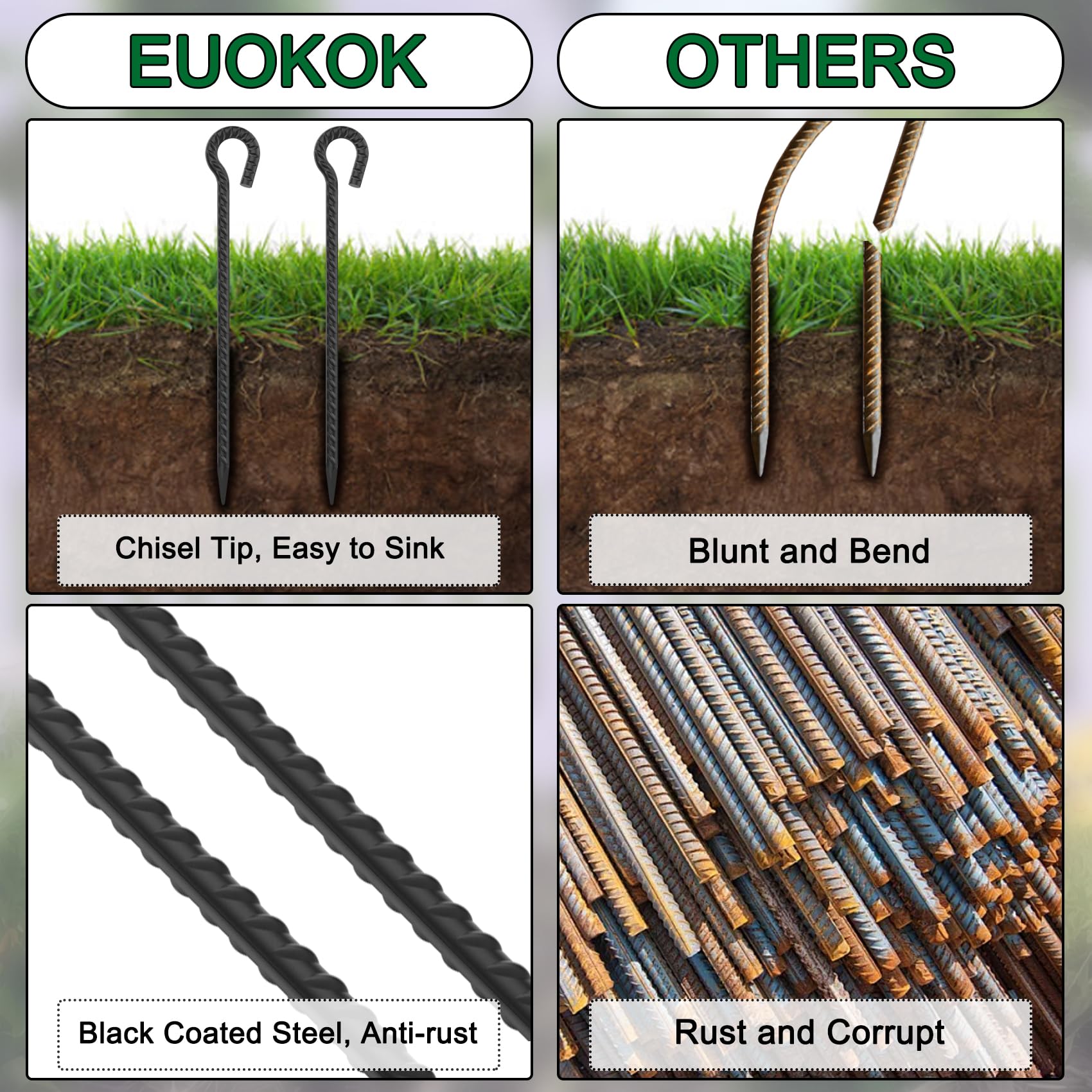 Heavy Duty Garden Stakes with Loop - Create Decorative Rope Borders for Flower Beds & Paths (6-Pack, 1/2" Black)