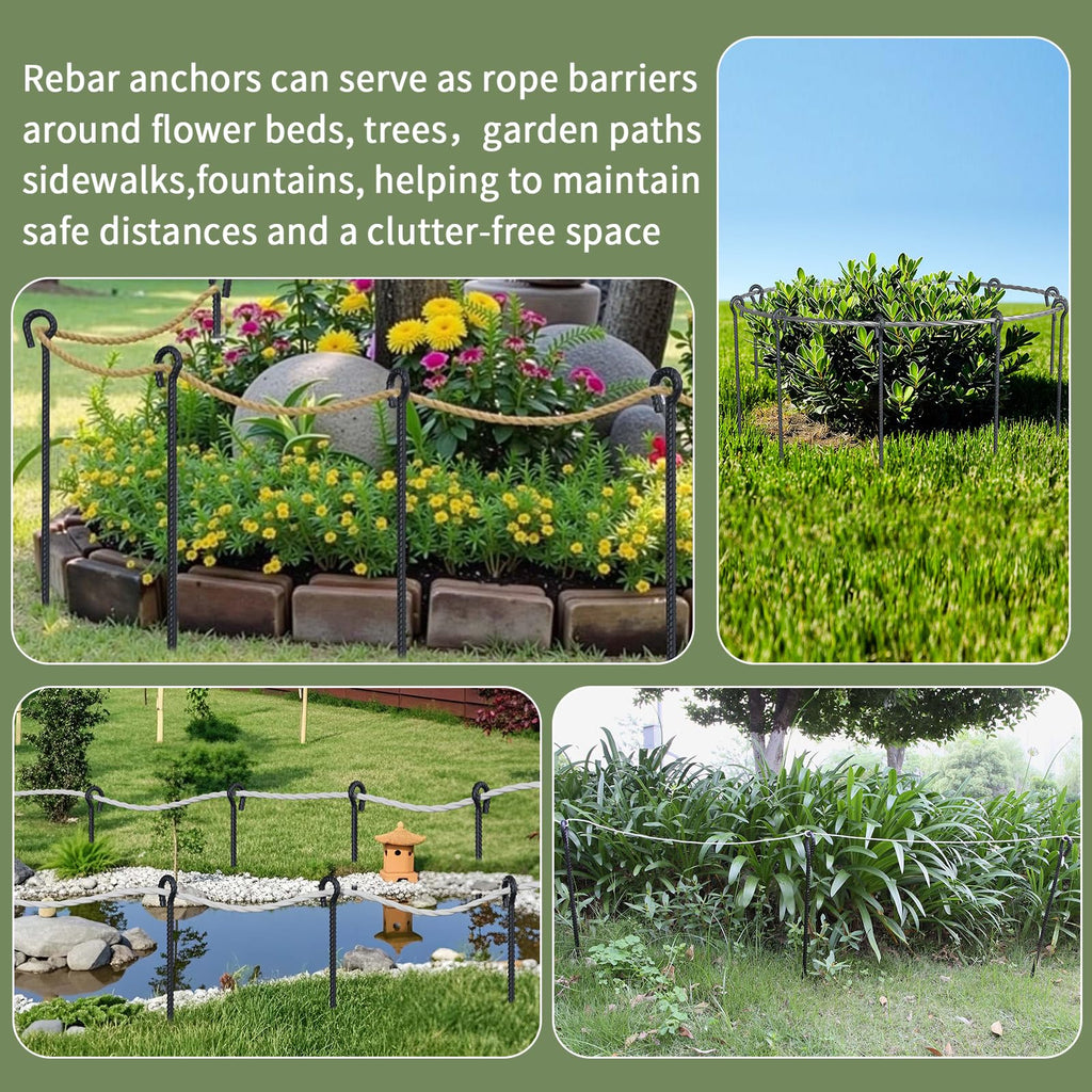 16‘’/24‘/30’’/36''/48'' Rebar Spikes with Loop, 1/2" - 6-Pack Black Steel Stakes for Tree Support, Tent Anchors & Garden Fence