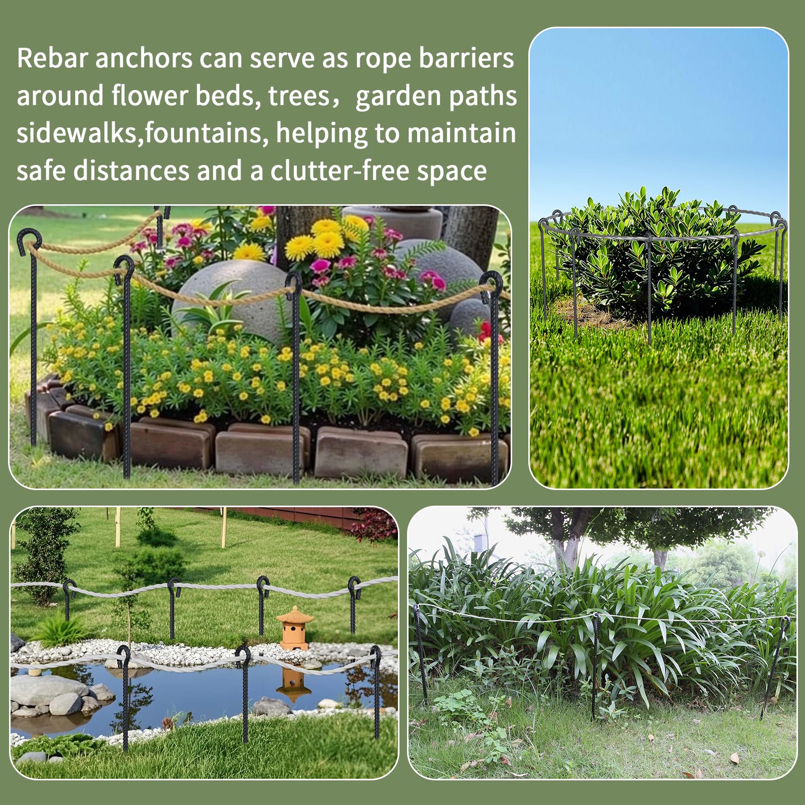 16‘’/24‘/30’’/36''/48'' Rebar Spikes with Loop, 1/2" - 6-Pack Black Steel Stakes for Tree Support, Tent Anchors & Garden Fence