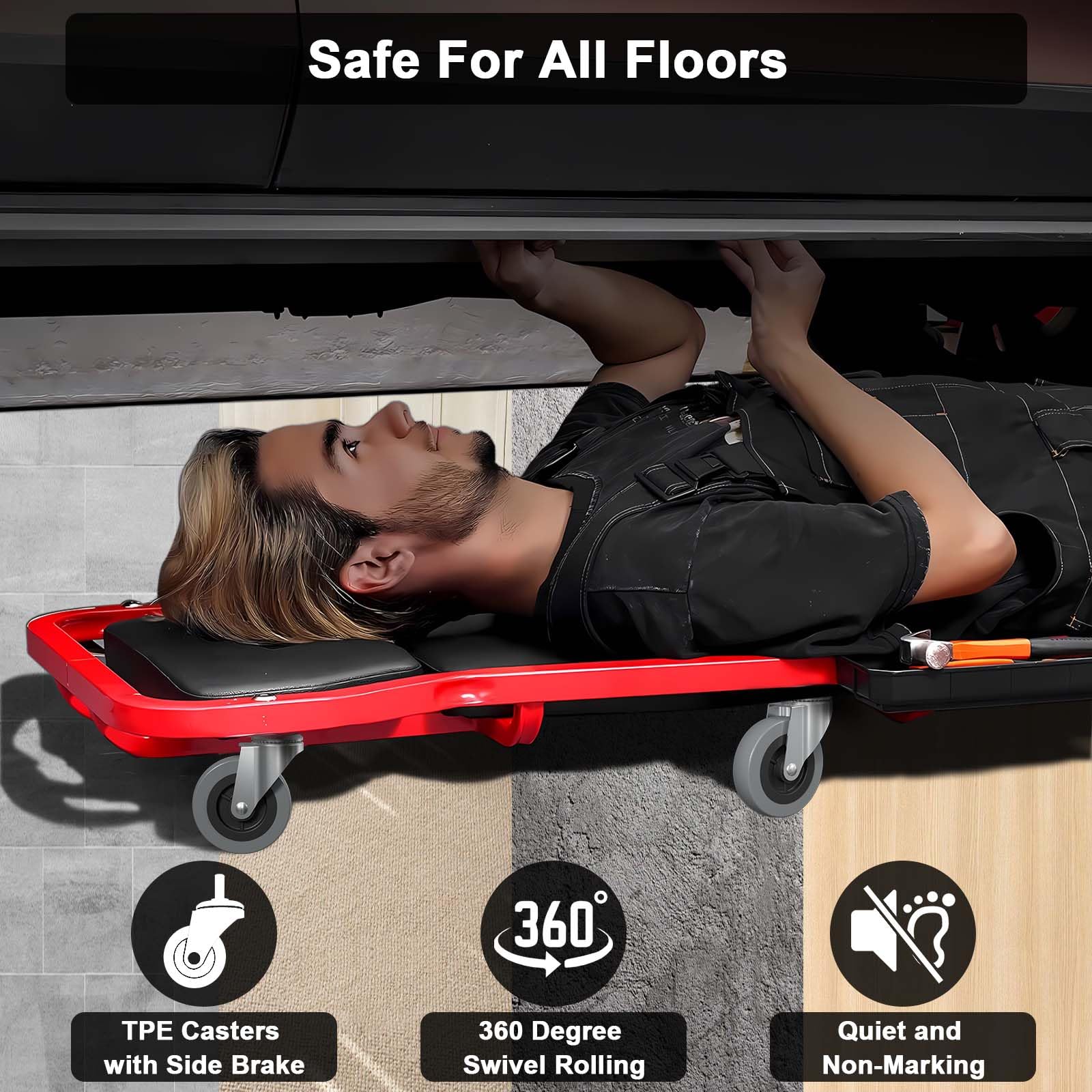 3" Swivel Caster Wheels (6-Pack) - Replacement M10x1 Metric Threaded Stem Casters for Creeper Service Carts, Shop Stools, Workbenches & Post Mounts