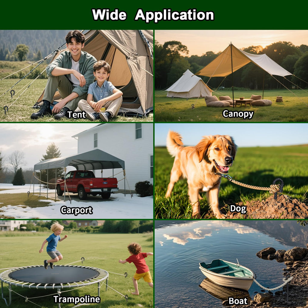 16‘’/24‘/30’’/36''/48'' Rebar Spikes with Loop, 1/2" - 6-Pack Black Steel Stakes for Tree Support, Tent Anchors & Garden Fence