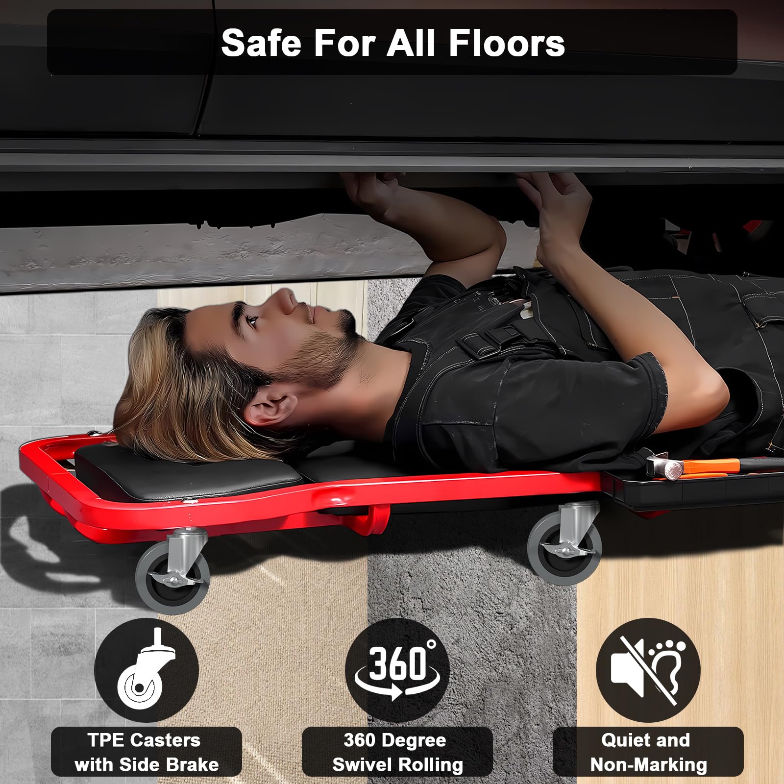 Ultimate Upgrade: 4" Rolling Caster Set with Locking Brake | 700LB Capacity for Garage Stools