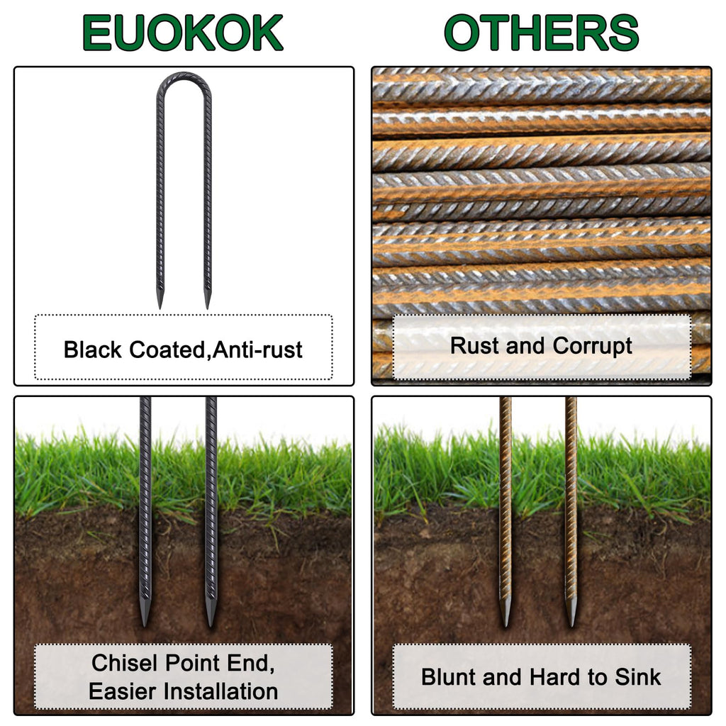 U-Shaped Trampoline Anchors, Heavy Duty Wind Stakes, 8-Pack (Black)