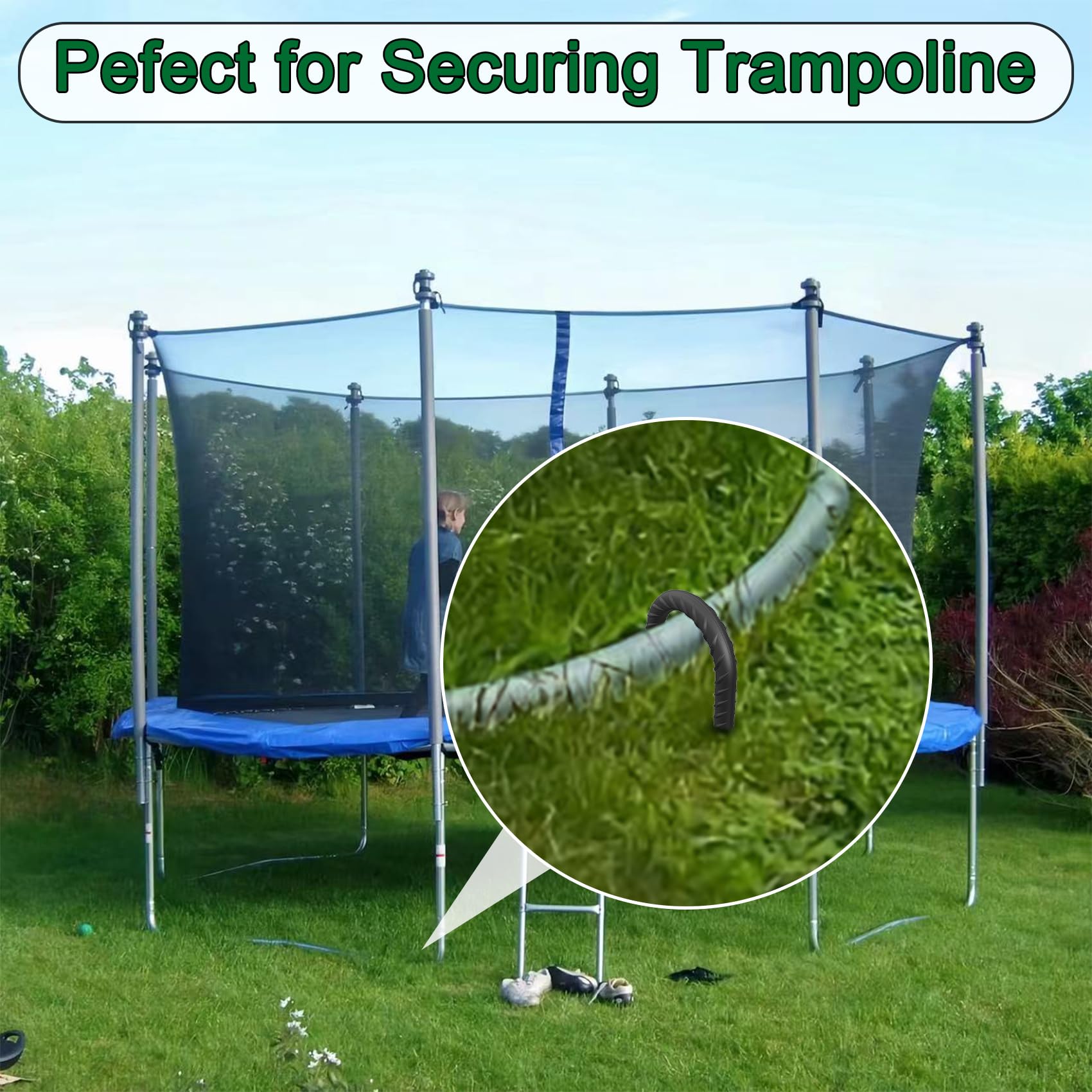 J Hook Rebar Stakes - 36 Inch, 3/8 Inch Diameter Steel Tent Stakes - Heavy Duty Chain Link Fence & Trampoline Stakes with Chisel Point End - Black (16 Pcs)