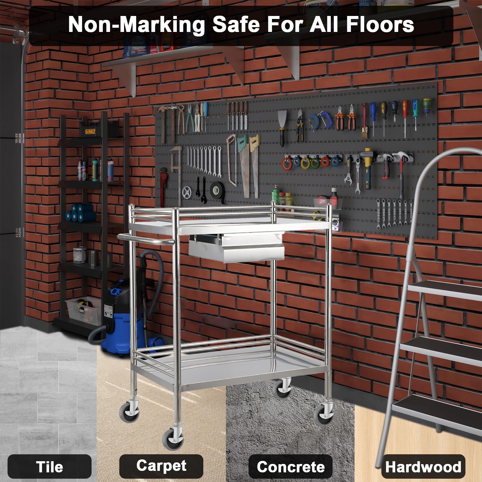 Universal Expanding Casters with Locking Brake (4-Pack) - Fits 3/4" & 7/8" Round Tubes for Metro Shelving, Carts & Furniture Legs