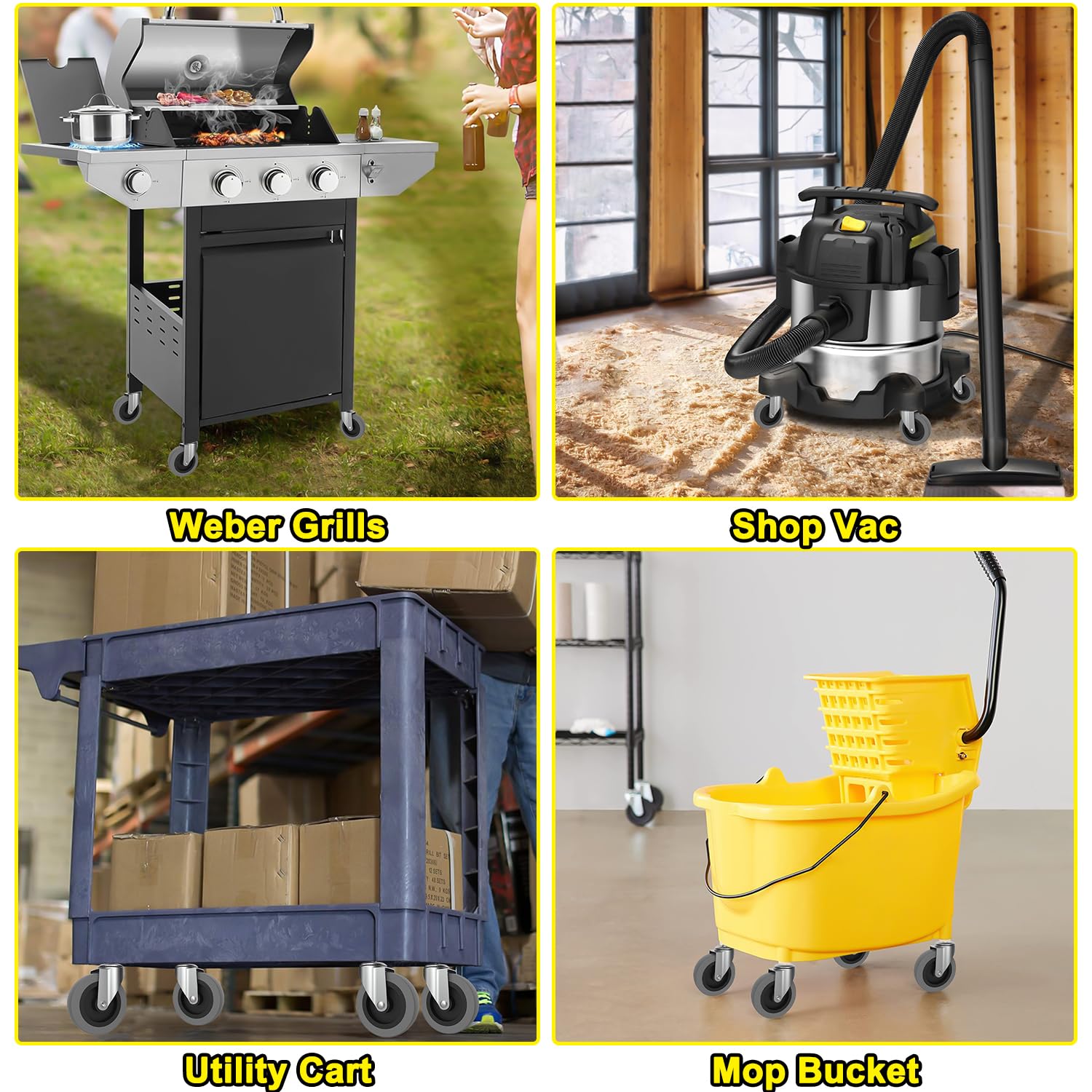 4" Swivel Stem Caster Wheels | 7/16" Stem Replacement for Carts, Mop Buckets & Grills